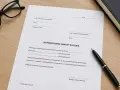 Dokument wypowiedzenie umowy zlecenia na drewnianym biurku, obok długopis i okulary.