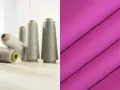 Szare nici na stożkach i fuksjowa tkanina o splocie twill.
