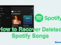 Spotify-Oberfläche mit Ariana Grande und "Top 50". Text: "How to Recover Deleted Spotify Songs".