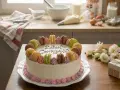 Torta di compleanno decorata con macarons, perfetta tra le torte di compleanno semplici da fare in casa.