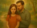 Smutna dziewczyna z ręką na ramieniu, otoczona przez mężczyznę. Scena w lesie, sugerująca syndrom sztokholmski.