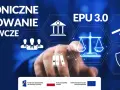 Elektroniczne postępowanie upominawcze (e-sąd) to cyfrowa ścieżka do złożenia pozwu o zapłatę. Grafika przedstawia symbole prawa i sprawiedliwości.