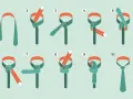Illustrazione in 10 passaggi per creare un nodo Windsor perfetto.