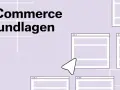 E-Commerce Grundlagen: Ein Mauszeiger navigiert durch eine schematische Darstellung von Webseiten, die den Aufbau des elektronischen Handels verdeutlichen.