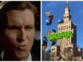 Patrick Bateman z "American Psycho" i Pałac Kultury w Warszawie, nad którym unosi się napis "SIGMA" i przekąski.