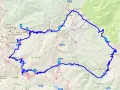 Mappa del percorso ciclistico che include il passo selva, con tappe segnate da puntatori blu tra Selva di Val Gardena, Passo Gardena e Col di Lana.