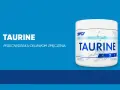 Biały pojemnik z suplementem diety Taurine, który przeciwdziała objawom zmęczenia. Idealny dla sportowców.
