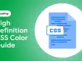 Przewodnik po kolorach CSS, z tekstem "CSS" w ramce z kolorami RGB.