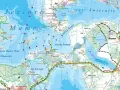 Mapa Mazur z zaznaczonymi jeziorami, w tym Mamry i Harsz. Ile jest jezior na Mazurach? Tysiące!