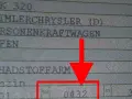 Fahrzeugschein zeigt DaimlerChrysler SLK 320, Benziner. Die Schadstoffklasse Euro 1 ist hier als "Schadstoffarm" vermerkt.