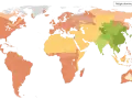 Mapa świata ukazująca dominujące religie. Tanzania, podobnie jak duża część Afryki, jest zaznaczona kolorem pomarańczowym, co oznacza chrześcijaństwo.