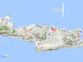 Kreta leży nad Morzem Śródziemnym. Mapa pokazuje główne miasta i atrakcje wyspy, od Chanii po Sitia.