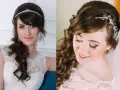 Eleganckie fryzury na wesele z grzywką, warkocze i loki, ozdobione tiarami i spinkami.