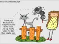 Kot na płocie, mucha leci do ucha Ali. Ala z klapką nie boi się muchy. Krótkie wiersze do recytacji dla dzieci.