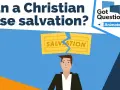 A sad man looks up at a broken "Salvation" sign, questioning if a Christian can lose their salvation. GotQuestions.org Animated Series.