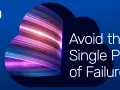 A10 logo and text "Avoid the Single Point of Failure" over a dark blue background with a swirling, abstract cloud-like shape filled with colorful, glowing stripes.