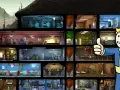 Vault Boy da pulgar arriba sobre un refugio subterráneo lleno de gente, con habitaciones y actividades. ¡Descubre los mejores fallout shelter trucos!