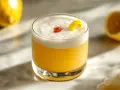 Orzeźwiający Whisky Sour i Amaretto Sour z pianką, cytrynową skórką i wisienką.