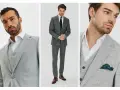 Eleganckie szare garnitury męskie, idealne do wyboru odpowiednich butów. Stylizacje z kamizelką i poszetką.