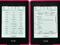 Dwa czytniki Kindle z różowymi ramkami. Na ekranach widoczne są listy słówek i definicje, pokazujące funkcjonalność nauki słówek, idealne do nauki języków obcych na Kindlu.
