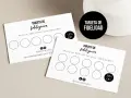 Ejemplos de tarjetas de fidelización de clientes: una con 6 círculos para un 15% de descuento y otra con 10 círculos para un 50% de descuento.