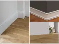 Detalles de rodapiés modernos en blanco y madera, mostrando las últimas tendencias para interiores elegantes.