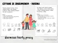 Karty pracy "Czytanie ze zrozumieniem - Rodzina" dla 3 latka. Dzieci ćwiczą czytanie i dopasowywanie obrazków do tekstu.