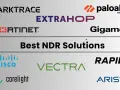 Logos of Darktrace, ExtraHop, Fortinet, Palo Alto Networks, Gigamon, Cisco, Vectra, Corelight, Rapid7, and Arista, showcasing Gigamon competitors in the NDR solutions space.