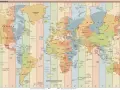 Mapa świata z zaznaczonymi strefami czasowymi. Islandia znajduje się w strefie UTC 0.
