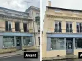 Avant/Après : une façade en pierre de taille transformée par une rénovation. L'institut de beauté "Temps Suspendu" retrouve son éclat.