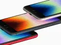 Tre iPhones i olika färger, alla med hemknapp, staplade på varandra.