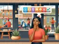 Mujer pensando en opciones de software de reparto a domicilio: entrega, velocidad, mapa, precio y fiabilidad.