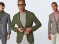 Tre uomini indossano un outfit formale: giacche eleganti, dolcevita e pantaloni.