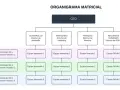 Organigrama matricial con CEO, directores de área (Desarrollo, Marketing, Finanzas, RRHH) y equipos de proyecto. Ejemplos de organigramas.