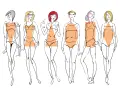 Sześć kobiet w strojach kąpielowych, każda z zaznaczonym innym typem **body shape**.