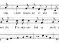 Notenblatt mit Text: "Das Licht leuchtet in der Finsternis und die Finsternis hat es nicht erfasst." Ein musikalischer Ausdruck von Psalm 123.