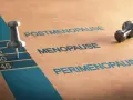 Etap życia kobiety: perimenopauza, menopauza i postmenopauza. Szpilka wskazuje wiek 45 lat, początek okresu przedmenopauzalnego.