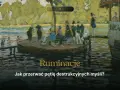Obraz przedstawia ludzi na łodzi i w wodzie, a na pierwszym planie napis "Ruminacje. Jak przerwać pętlę destrukcyjnych myśli?".
