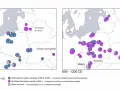 Mapy pokazujące kontaminację genetyczną w Europie Środkowej i Wschodniej między 200-600 a 600-1200 r. n.e.