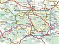 Mapa turystyczna **Beskidu Sądeckiego** z zaznaczonymi drogami, miejscowościami i parkami narodowymi.