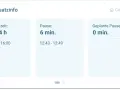 Einsatzinfo: 5:04h Arbeitszeit (10-16h), 6min Pause (12:43-12:49), 0min geplante Pausen. Die Pausenregelung der Arbeitszeit wird angezeigt.