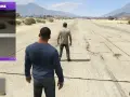 Menu "add task" w grze GTA V z opcją "Fight Ped" i dwoma postaciami na tle pustynnego krajobrazu.
