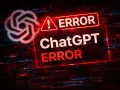 Czerwony komunikat "ERROR" na tle cyfrowego szumu i logo ChatGPT. Awaria systemu.