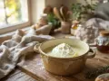 Un généreux monticule de fromage blanc faisselle dans un bol, prêt à être dégusté.