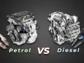 Motori a benzina e diesel a confronto. Il motore a destra, con gli iniettori, rappresenta un moderno diesel aspirato.