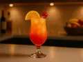 Kolorowy drink Sex on the Beach przepis, z pomarańczą i wiśnią, gotowy do podania.