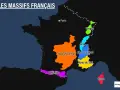 Carte des montagnes françaises : Massif Central, Pyrénées, Vosges, Jura, Alpes du Nord, Alpes du Sud et Corse.