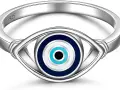 Anillo de plata S925 con diseño de ojo turco. La circonita, con su significado espiritual, protege contra el mal de ojo.
