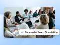 A diverse group of people are seated around a conference table, engaged in discussion during a new board member orientation.