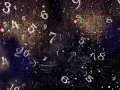 Liczby unoszące się w kosmicznej przestrzeni, sugerujące astrologię lub numerologię.